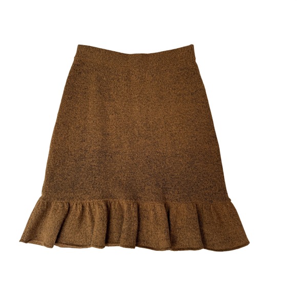 Sundance Brown Wool Blend Knit Ruffle Hem Midi Skirt Small Marled Boho Flounce - Picture 3 of 5
